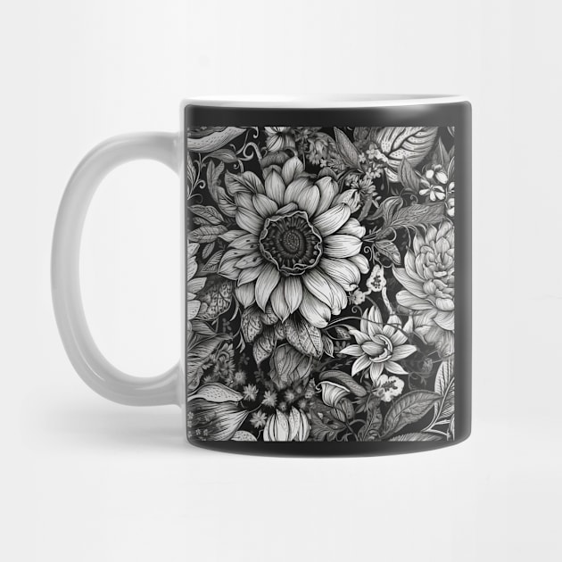 Black and White Flower Pattern - 2 by PixelPusherArt